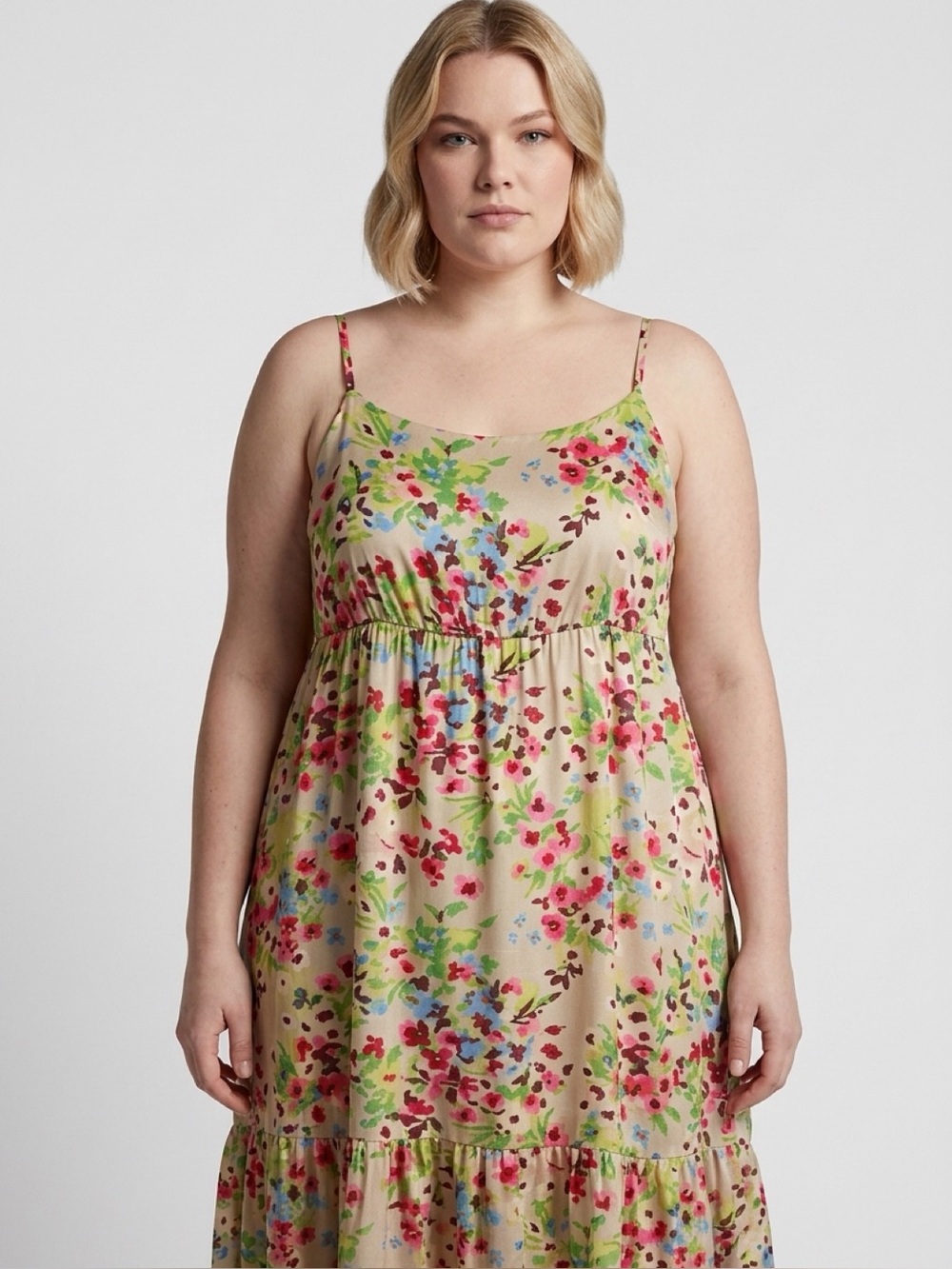 NWOT Old Navy XXL Spaghetti-Strap Beige/Gold Floral Maxi Dress